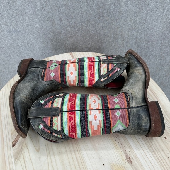 Macie Bean Women Size 8 Black Cracktacular Leather Aztec Serape Cowboy Boots - Picture 8 of 16